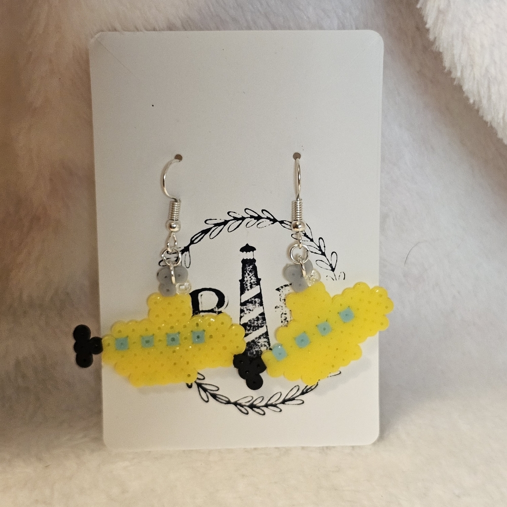 Handmade Beautiful Beacons Mini Perler Yellow Submarine Earrings